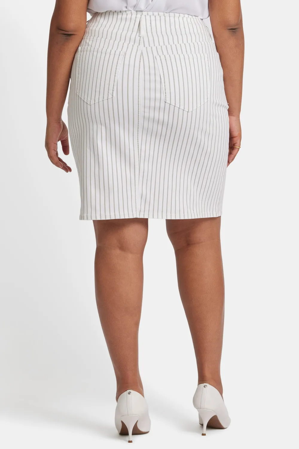 NYDJ High Waist Rock Plus Weiß gestreift