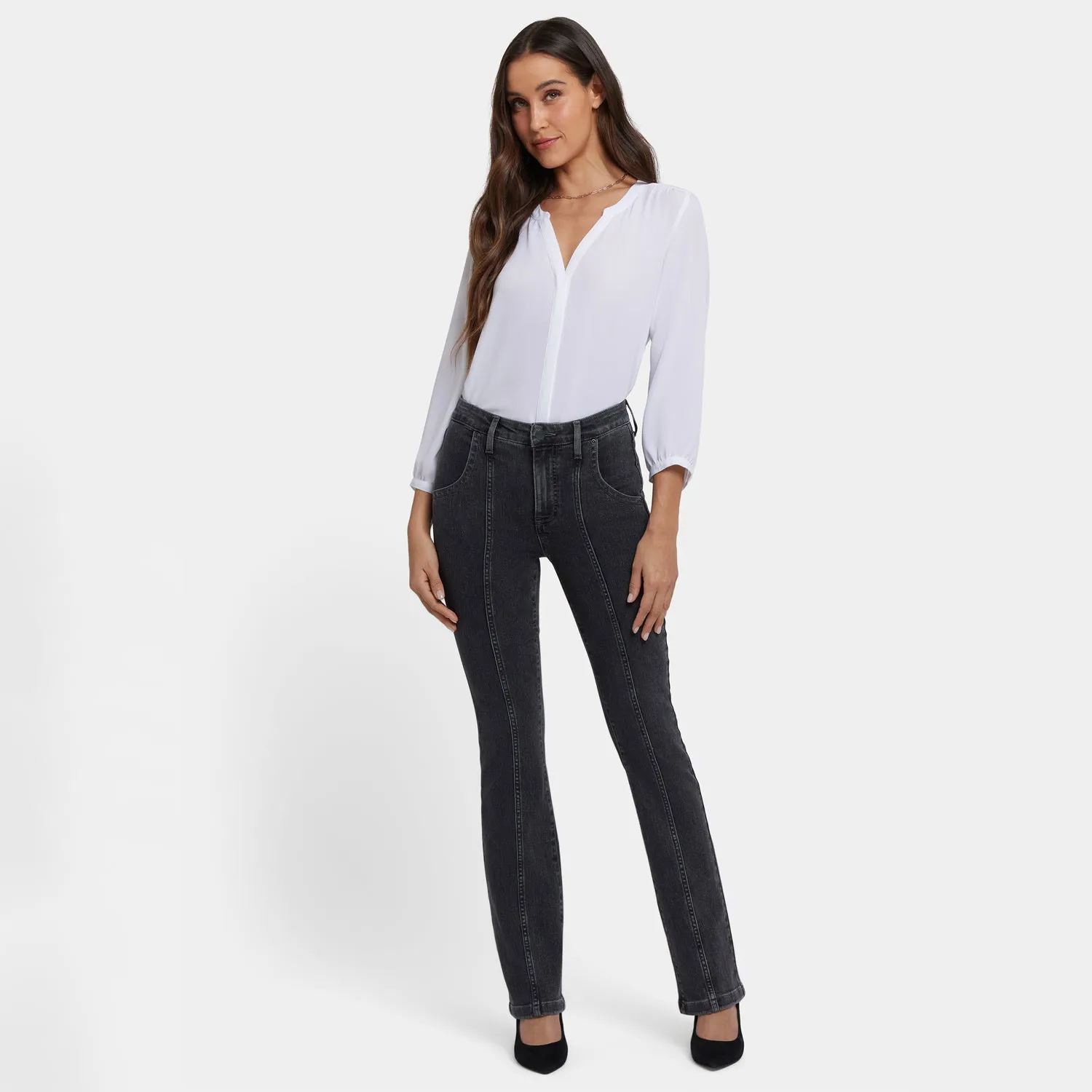 NYDJ Billie Mini Bootcut Jeans Slate Stone Petite grau