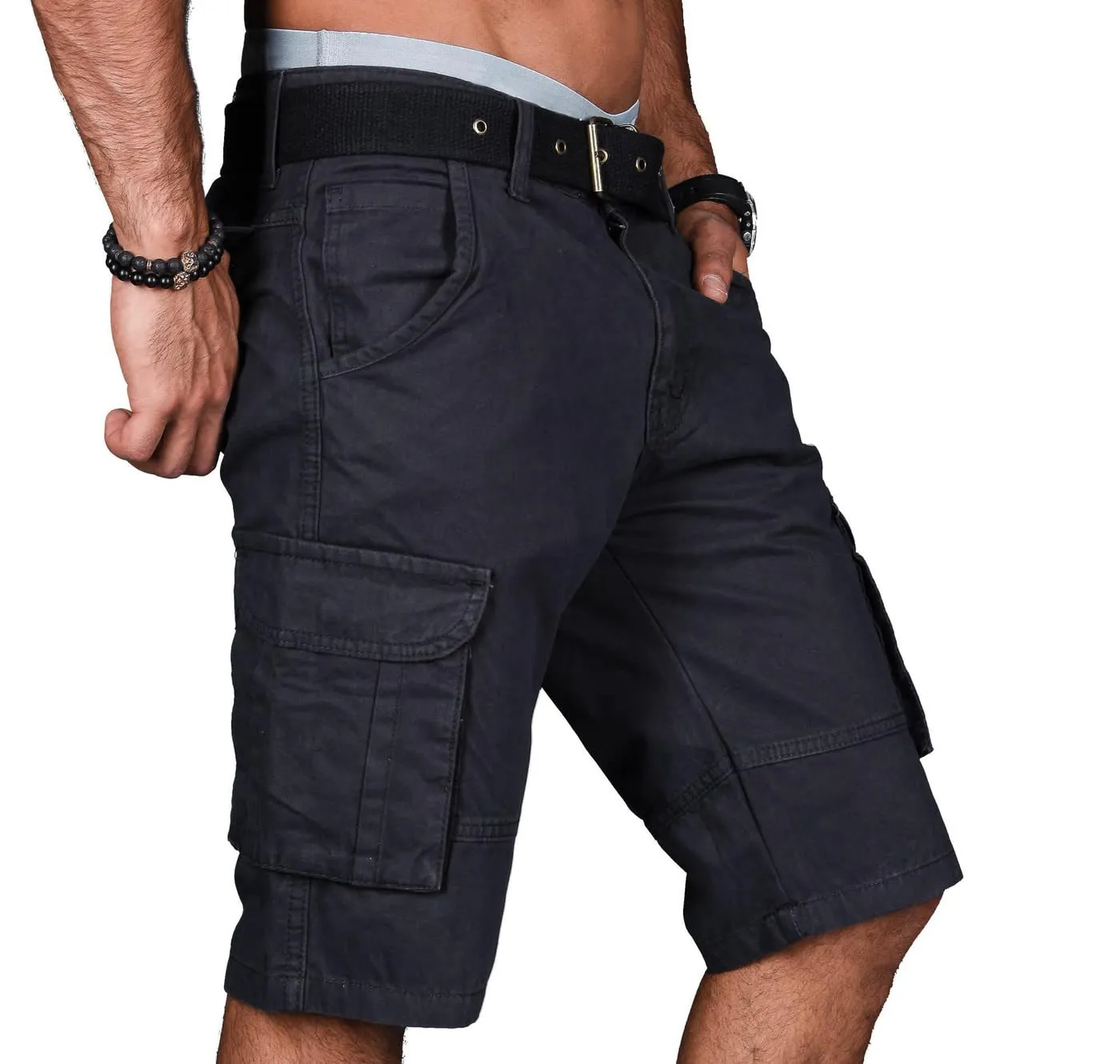 Alessandro Salvarini Cargo Shorts AS-037 Schwarz mit Gürtel