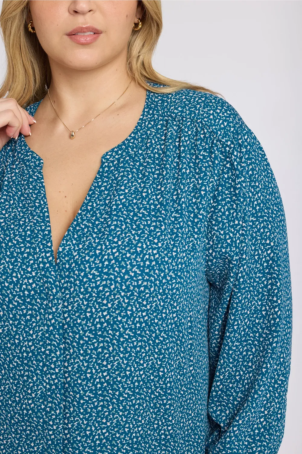 NYDJ Pintuck Plus Bluse Dune Ditsy 3/4-Arm
