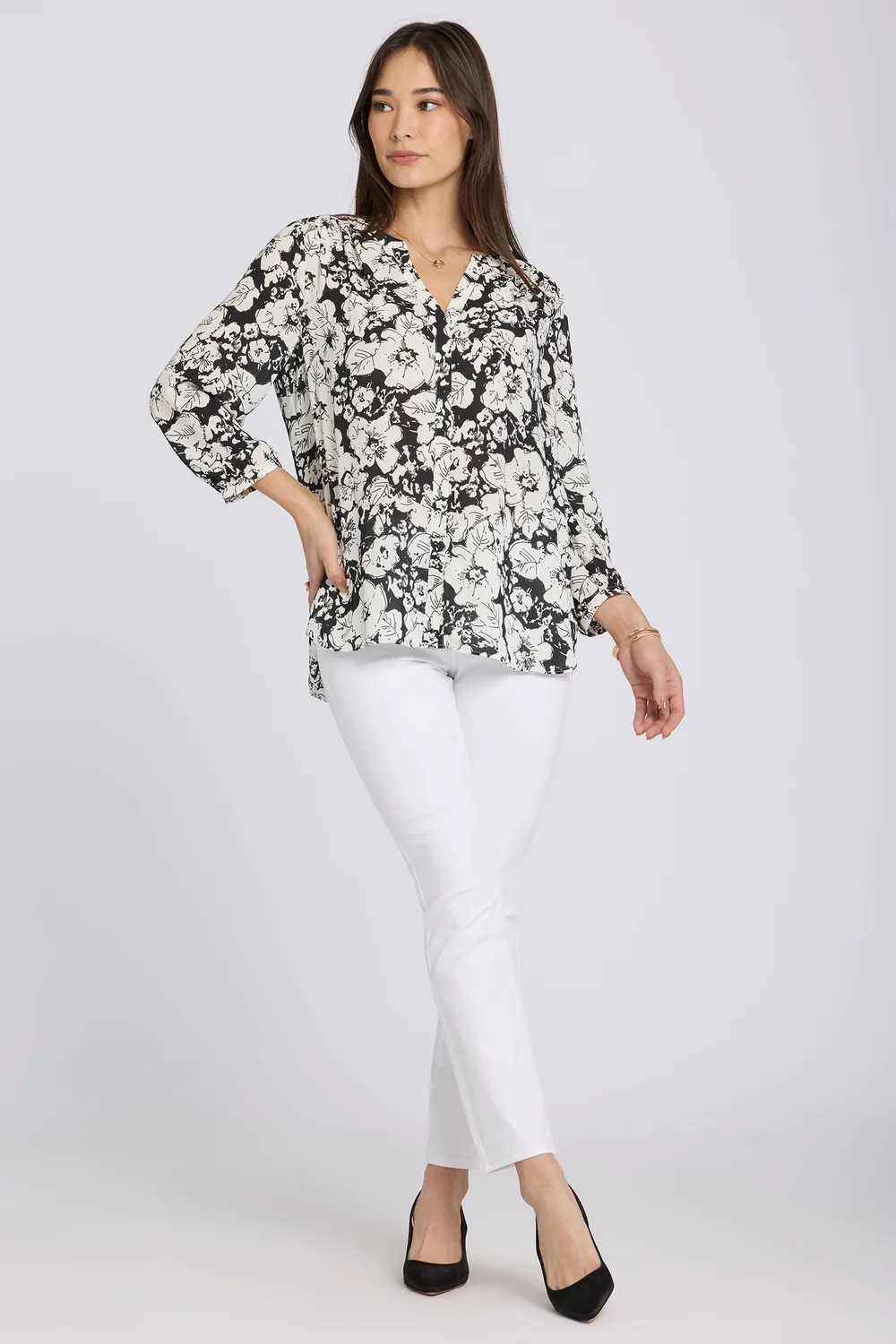 NYDJ Pintuck Bluse Poignant Poppies Floral