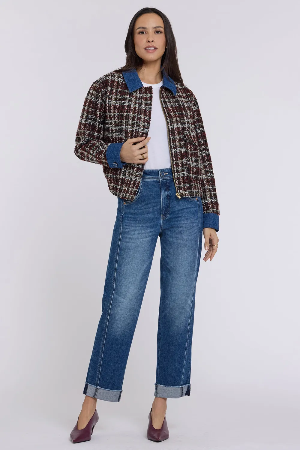 NYDJ Tweed Baseball Jacke Schwarz Multi Metallic