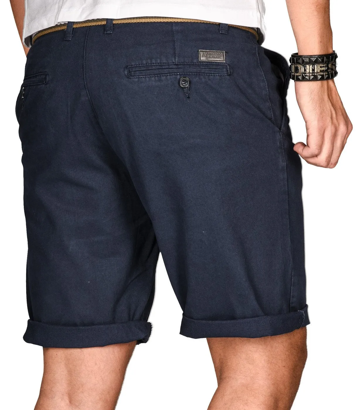 Alessandro Salvarini AS-096 Bermuda Shorts Weiß mit Gürtel Baumwolle