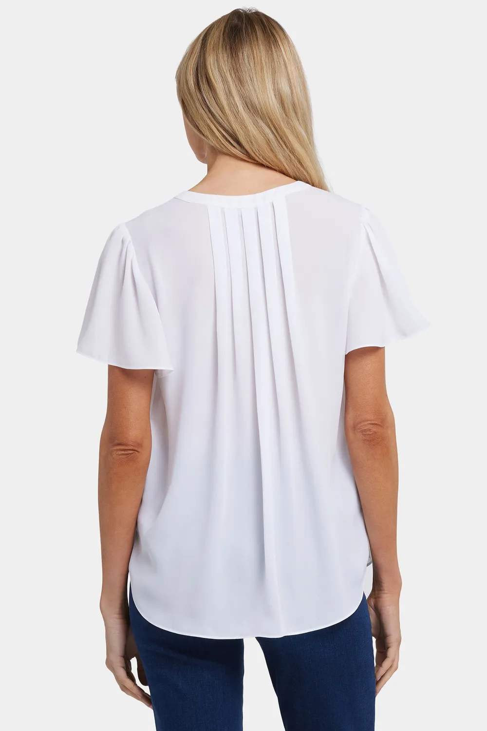 NYDJ Pleated Flutter Bluse Optic White V-Ausschnitt