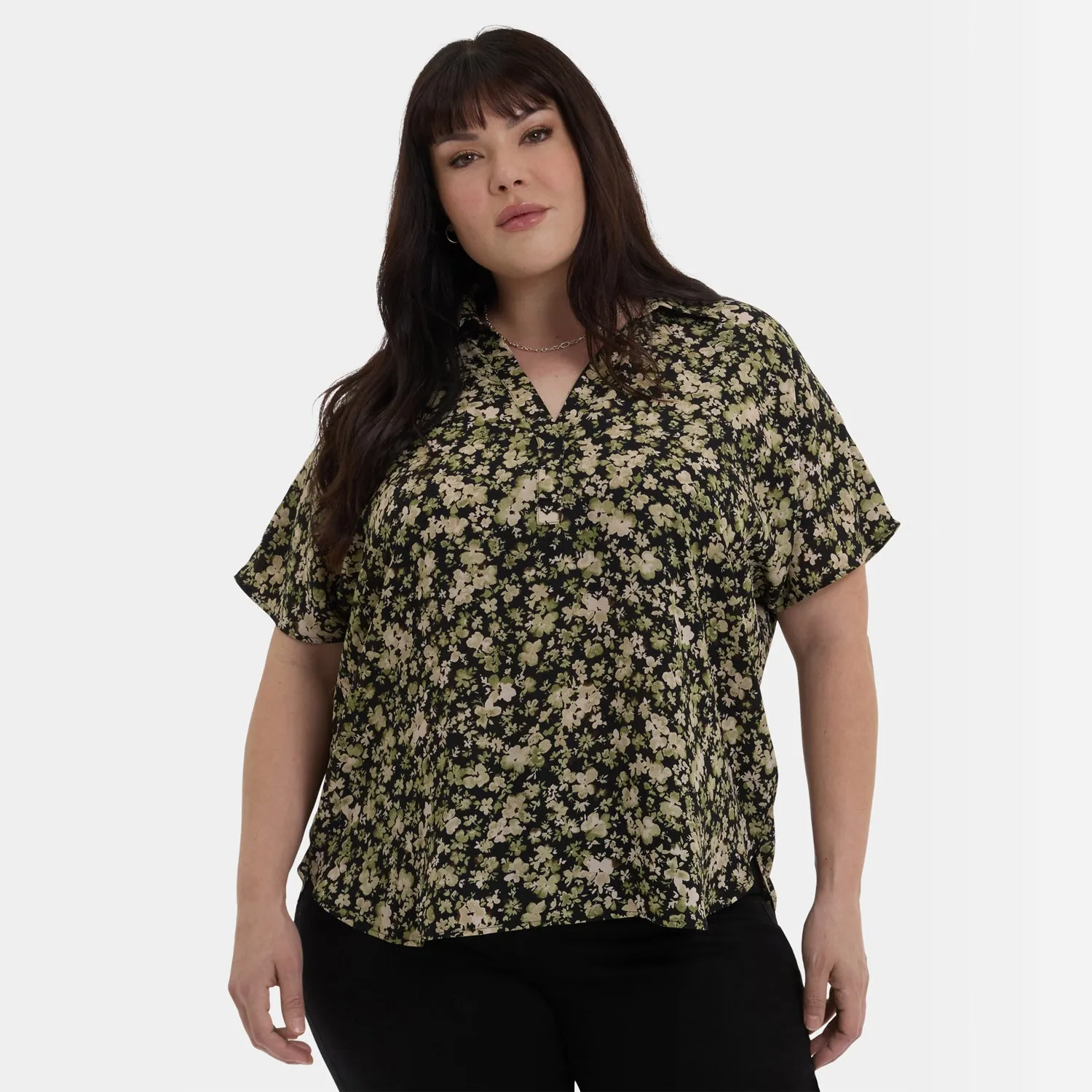 NYDJ Becky Kurzarm Bluse Plus Size Granada Garden leicht