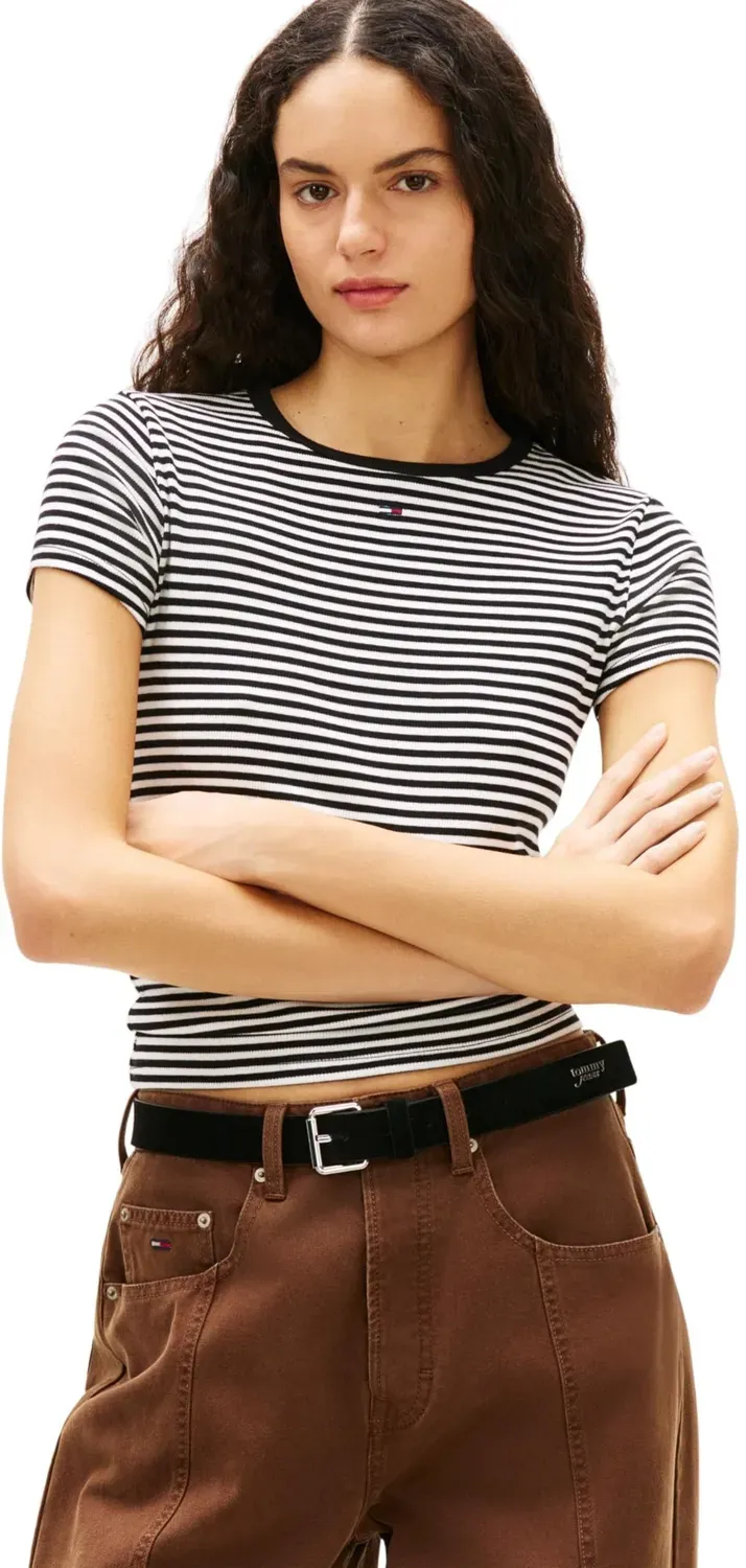 Tommy Jeans TJW DW0DW21430 T-Shirt Damen L Slim Rippe