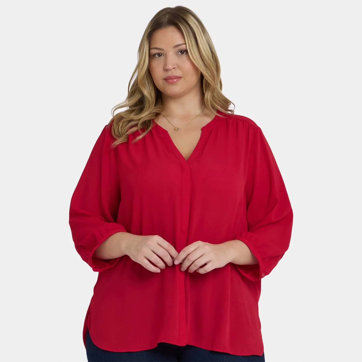 NYDJ Pintuck Plus Size Bluse Carnelian Rot 3/4-Arm