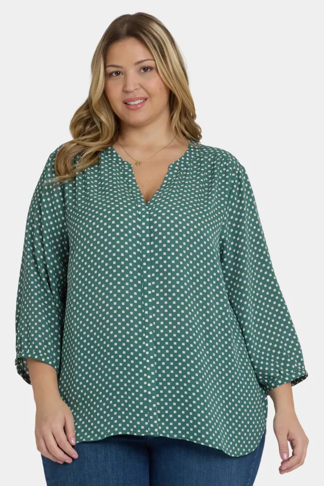 NYDJ Pintuck Plus Bluse Adeline Dots grün