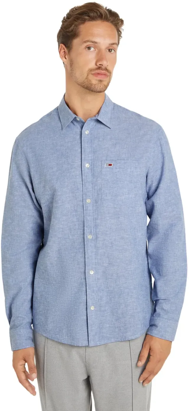 Tommy Jeans Linen Blend Herren Hemd Blau Charmed Gr. S Leinen