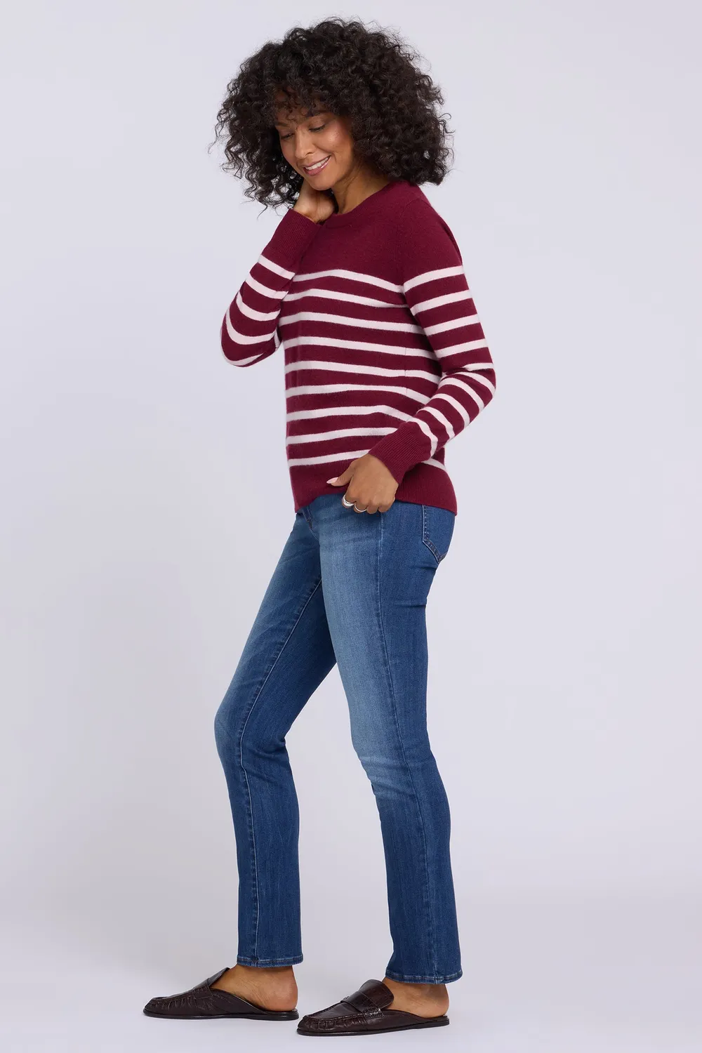 NYDJ Striped Cashmere Pullover Burgundy Combo Gestreift
