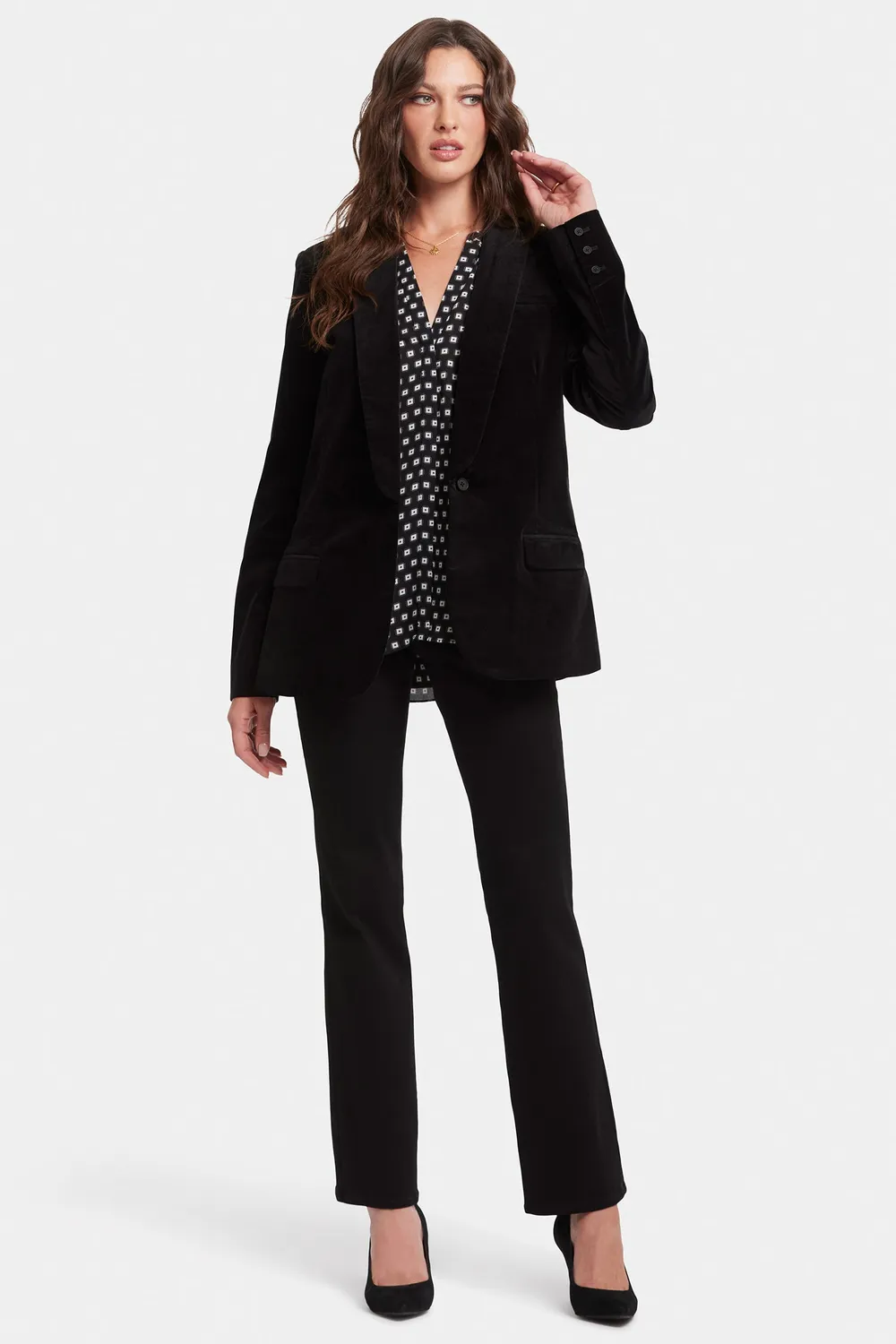 NYDJ Tuxedo Jacke Schwarz Velveteen Einreihig