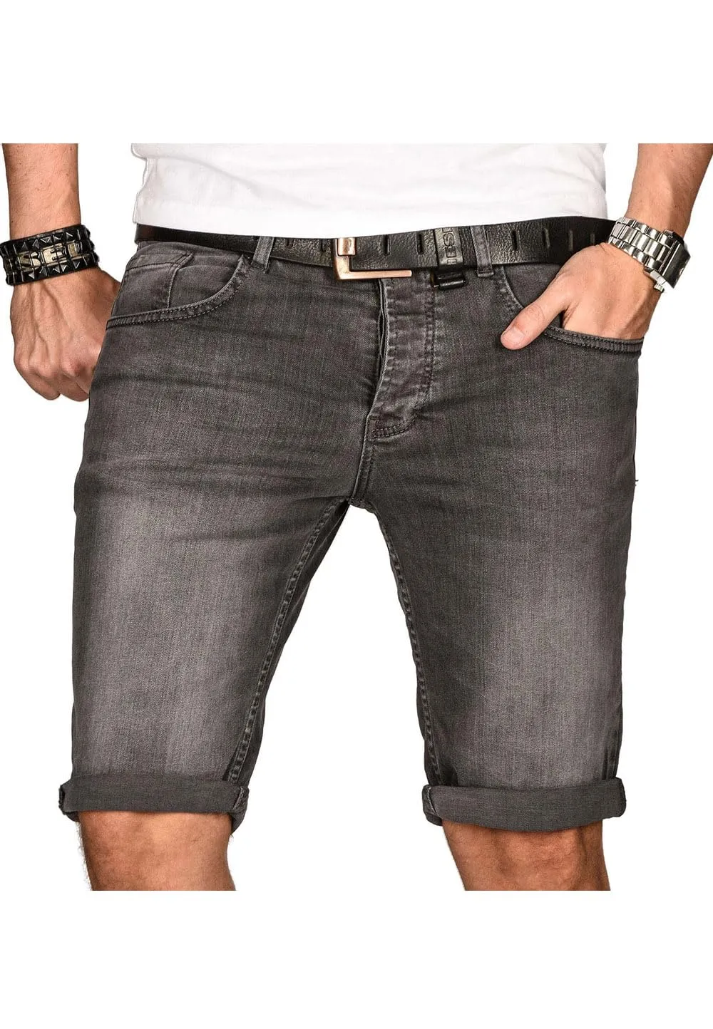 Alessandro Salvarini Jeansshorts Herren Slim Blau Used