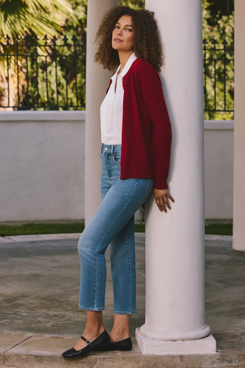 NYDJ Cashmere Crewneck Cardigan Strickjacke Rot