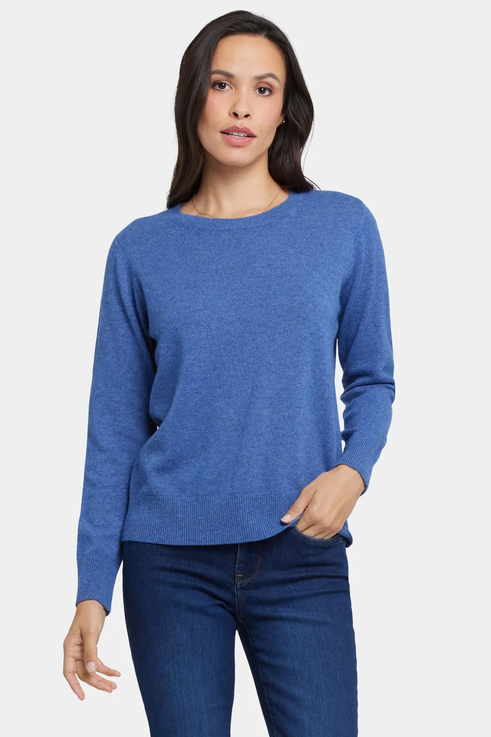 NYDJ Cashmere Essential Crewneck Pullover Heather Blue