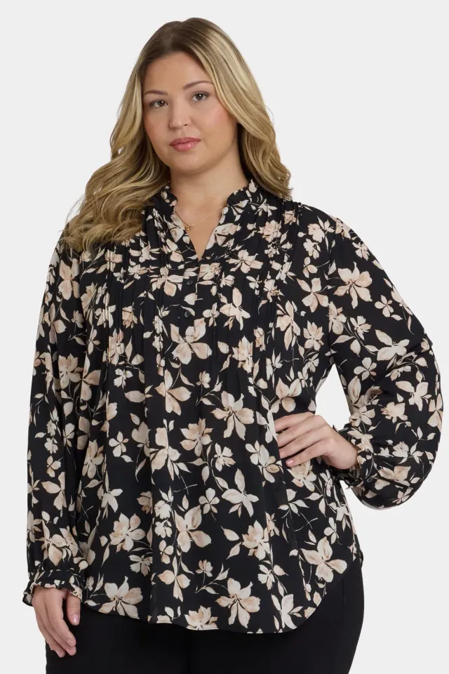 NYDJ Plissee Tunika Claudette schwarz floral Plus