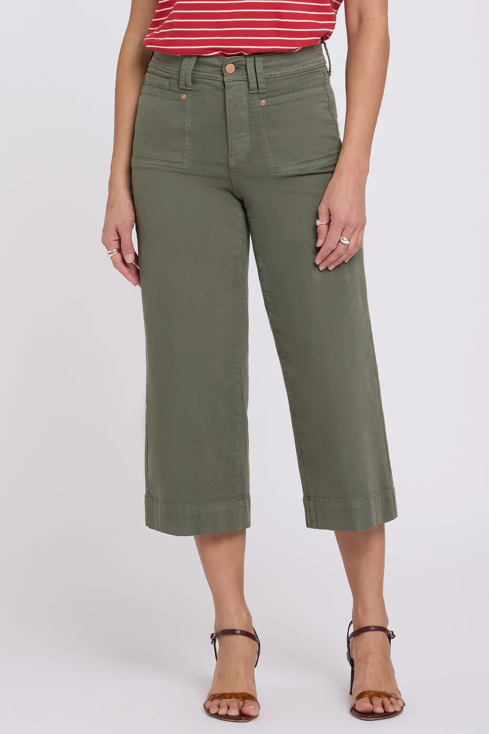 NYDJ Brigitte Wide Leg Capri Jeans Petite Desert Green