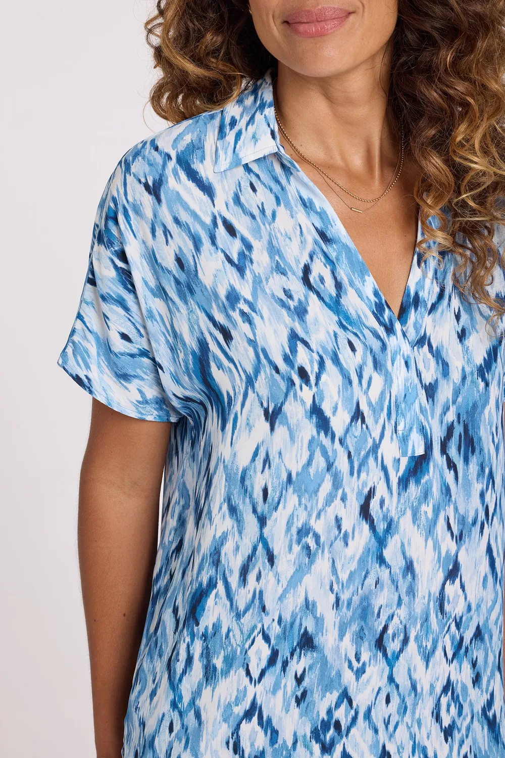 NYDJ Becky Kurzarm Bluse Blue Visions Georgette
