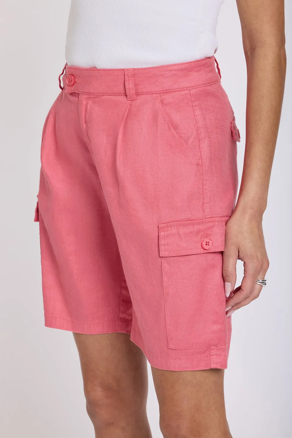 NYDJ Cargo Bermuda Shorts Desert Rose Leinen hoch