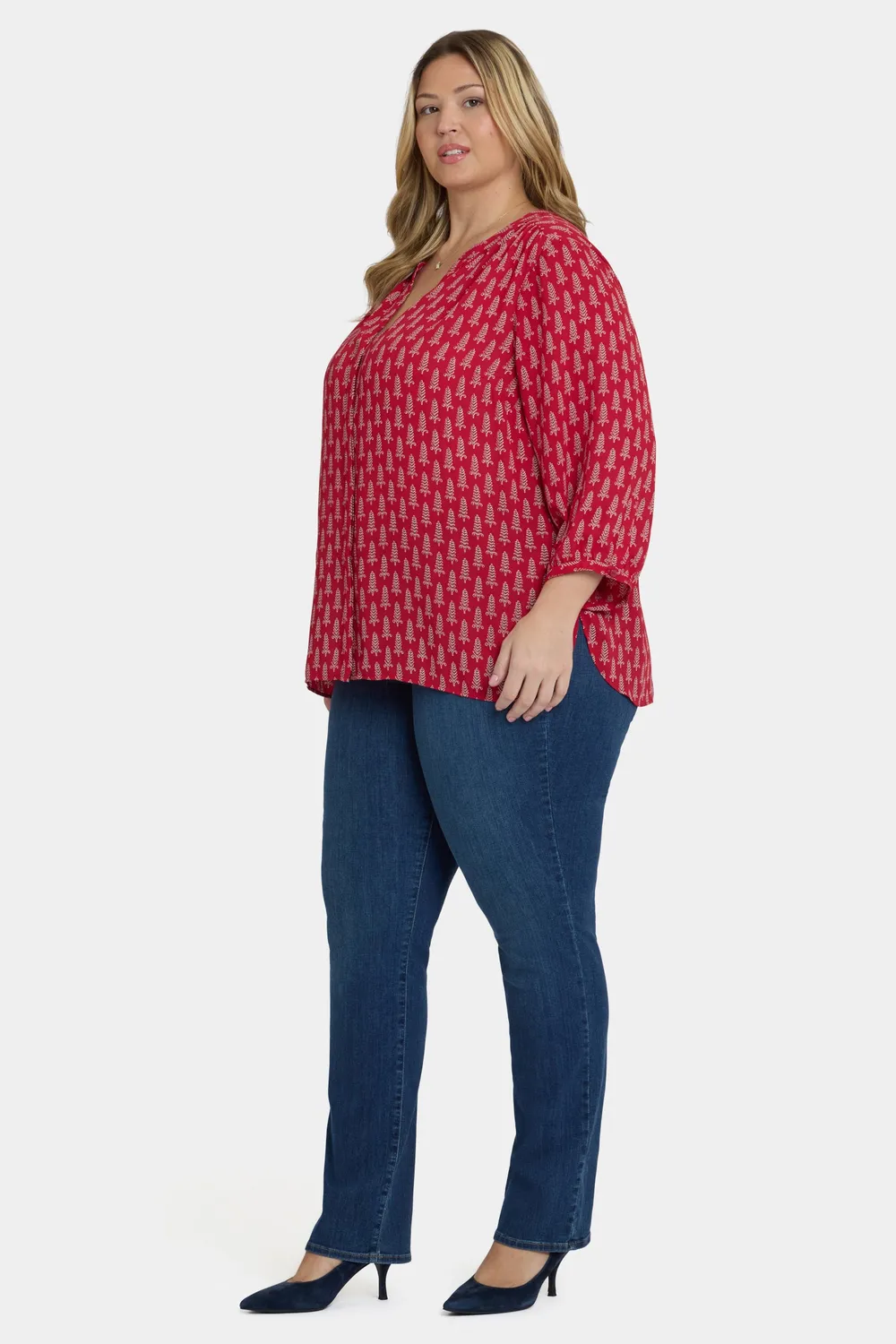 NYDJ Pintuck Plus Size Bluse 3/4-Arm Jacqueline