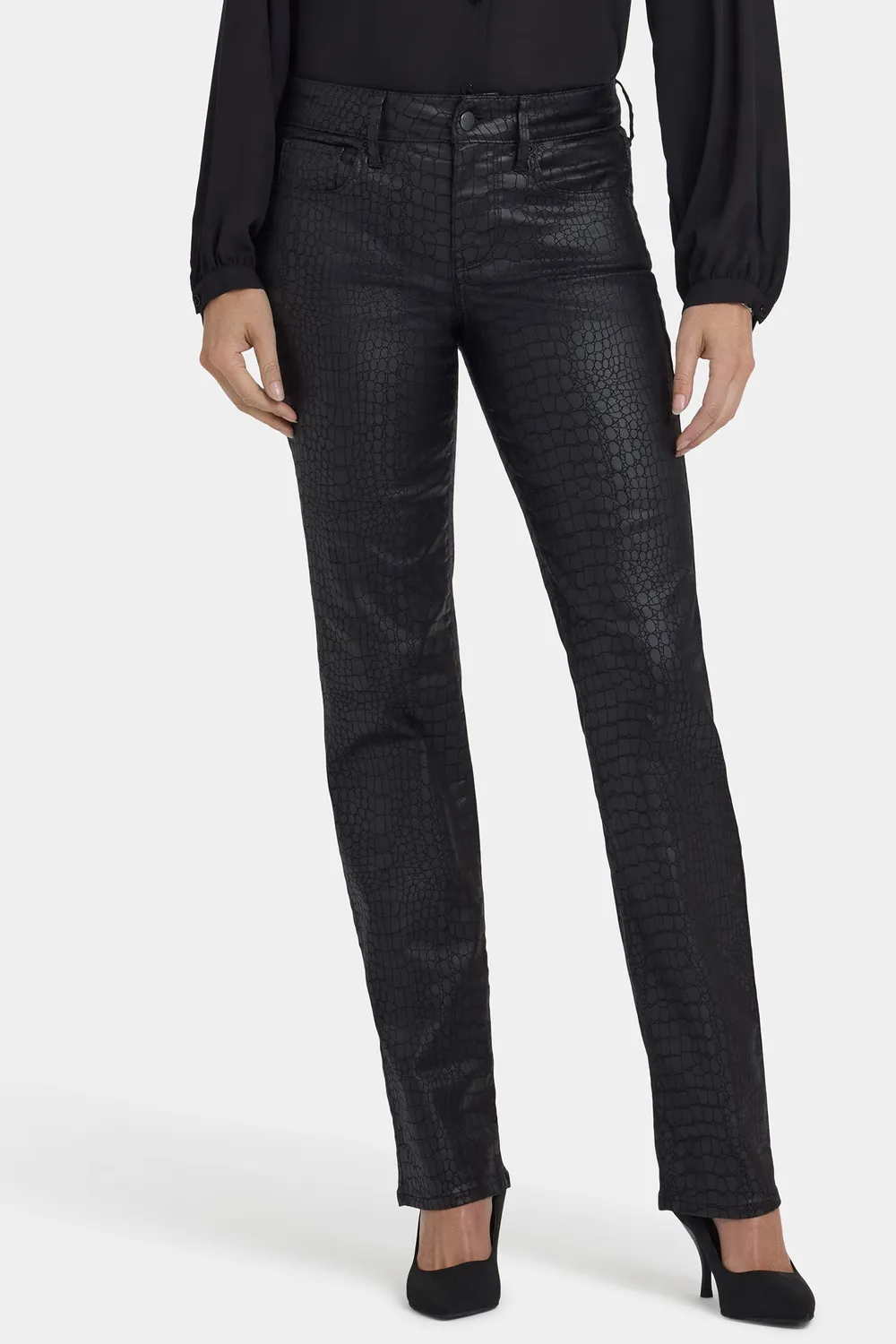 NYDJ Marilyn Straight Jeans Black Coated Python