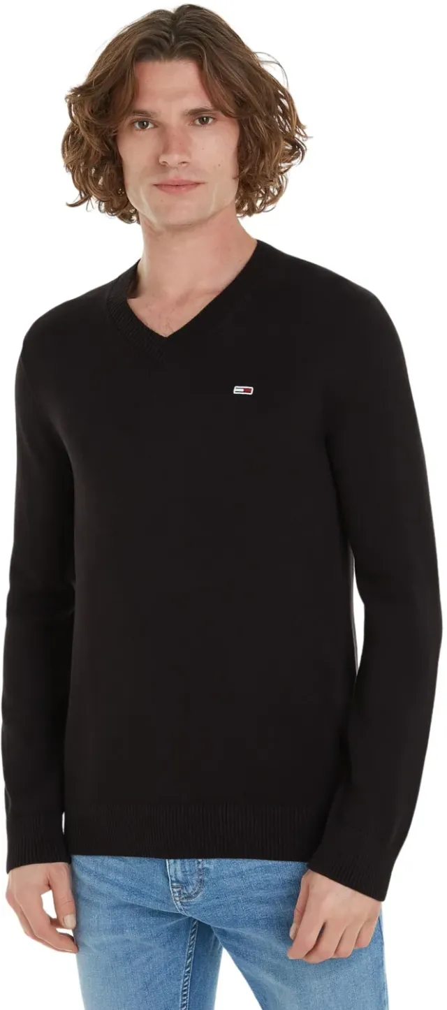 Tommy Jeans V-Ausschnitt Pullover Herren Schwarz