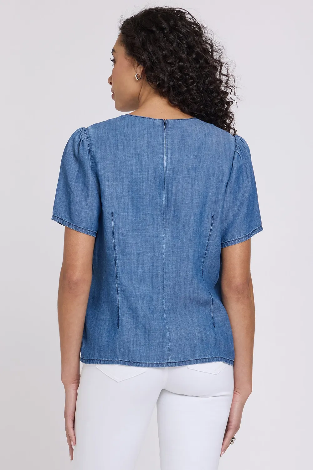 NYDJ Puff Sleeved Tee T-Shirt Medium Indigo Lyocell