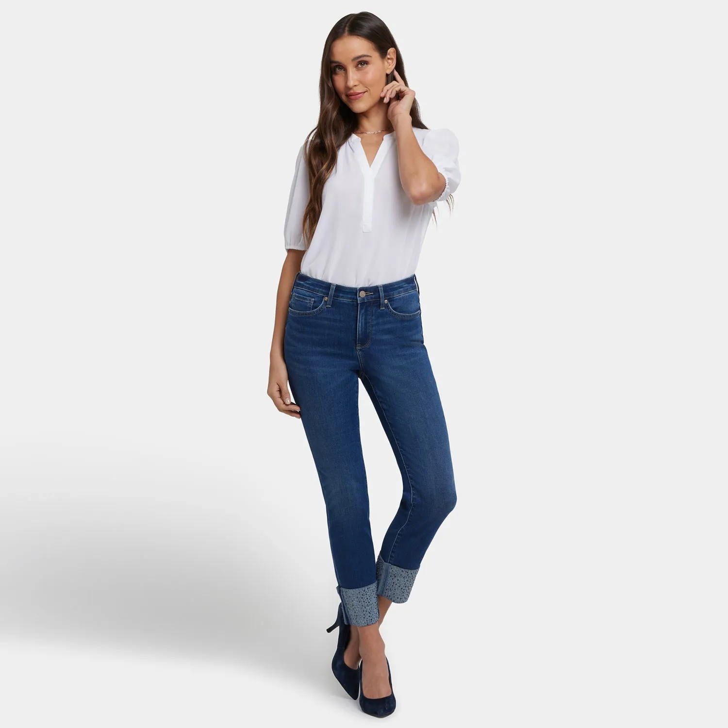 NYDJ Sheri Slim Ankle Jeans Petite Vintage Lapis Strass