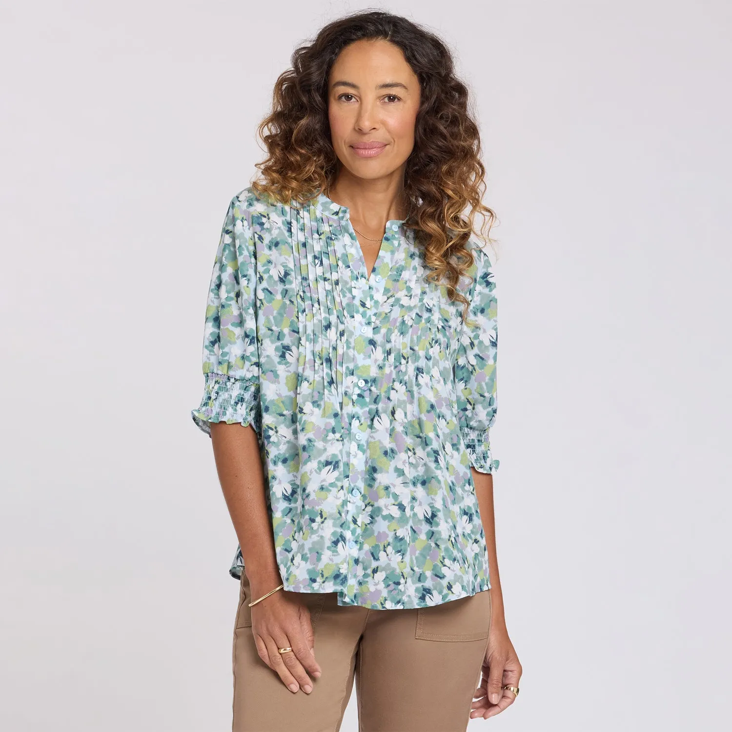 NYDJ Pleated Kurzarm Bluse Bloomington Falten