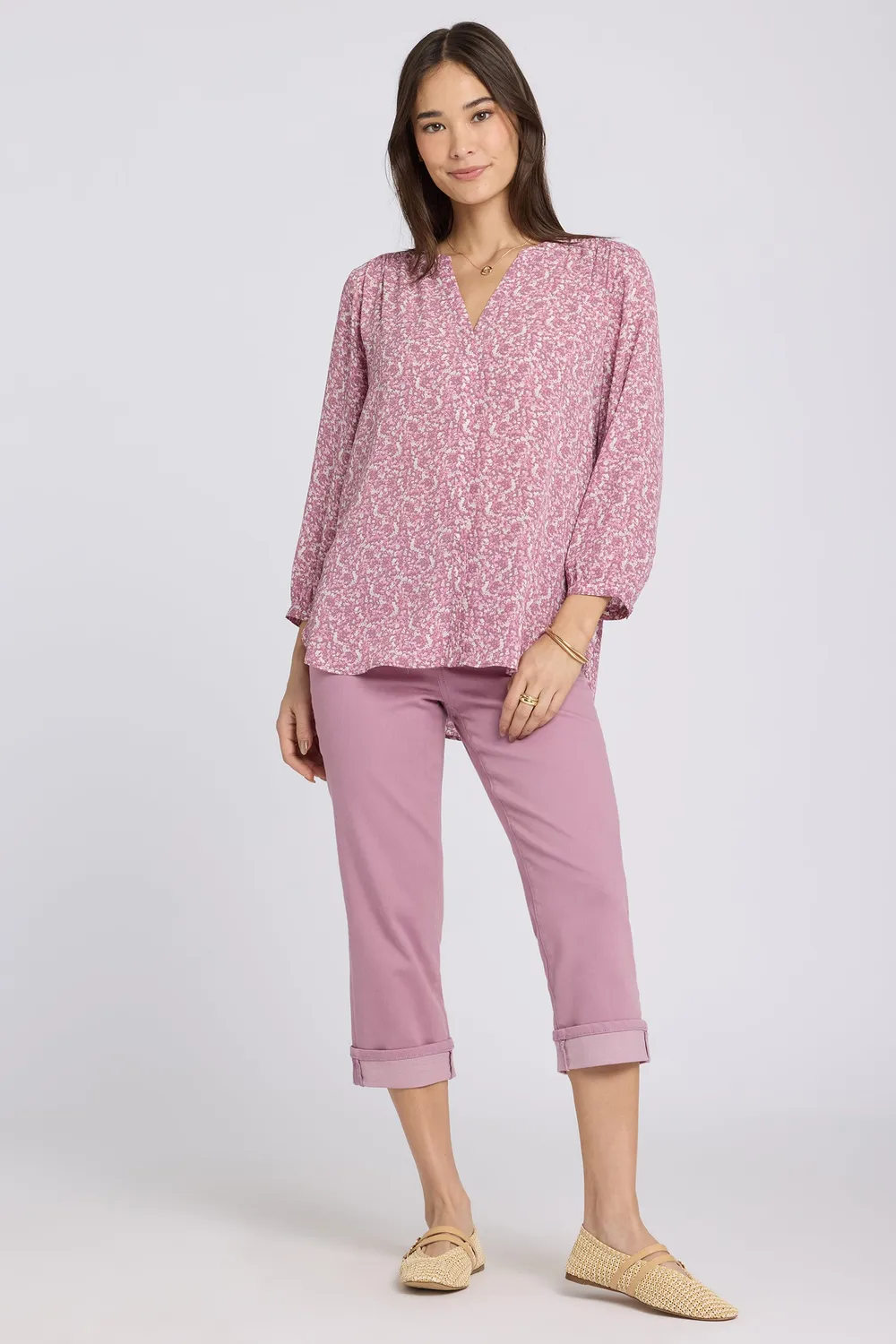 NYDJ Pintuck Bluse Destiny Ditsy rosa