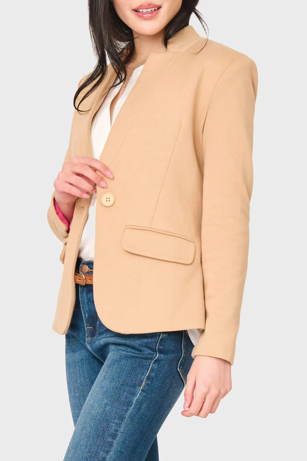 Gibsonlook Notch Collar Blazer Cappuccino Strick