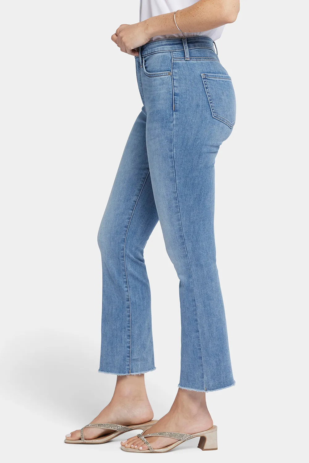 NYDJ Slim Bootcut Ankle Jeans Blau Fransensaum
