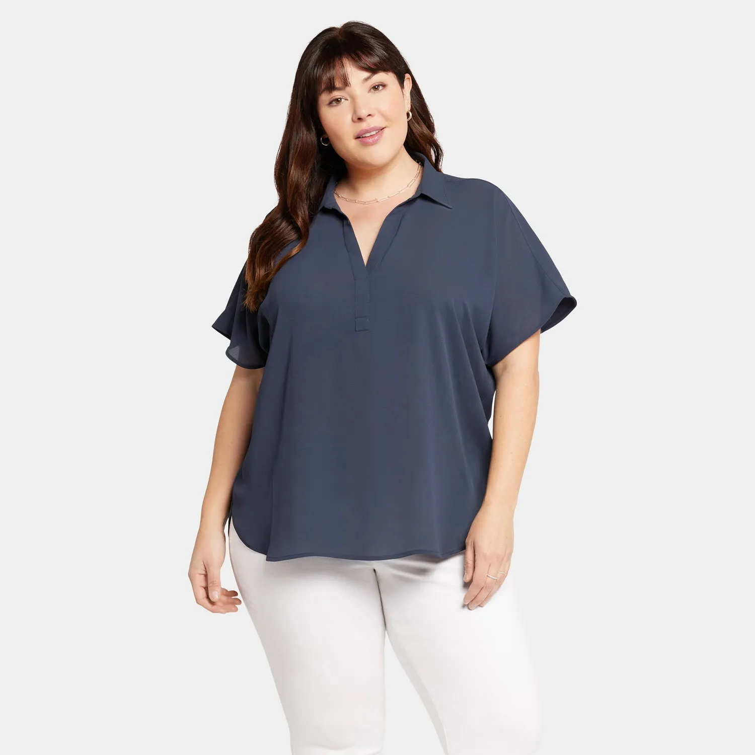 NYDJ Becky Kurzarm Bluse Oxford Navy Plus