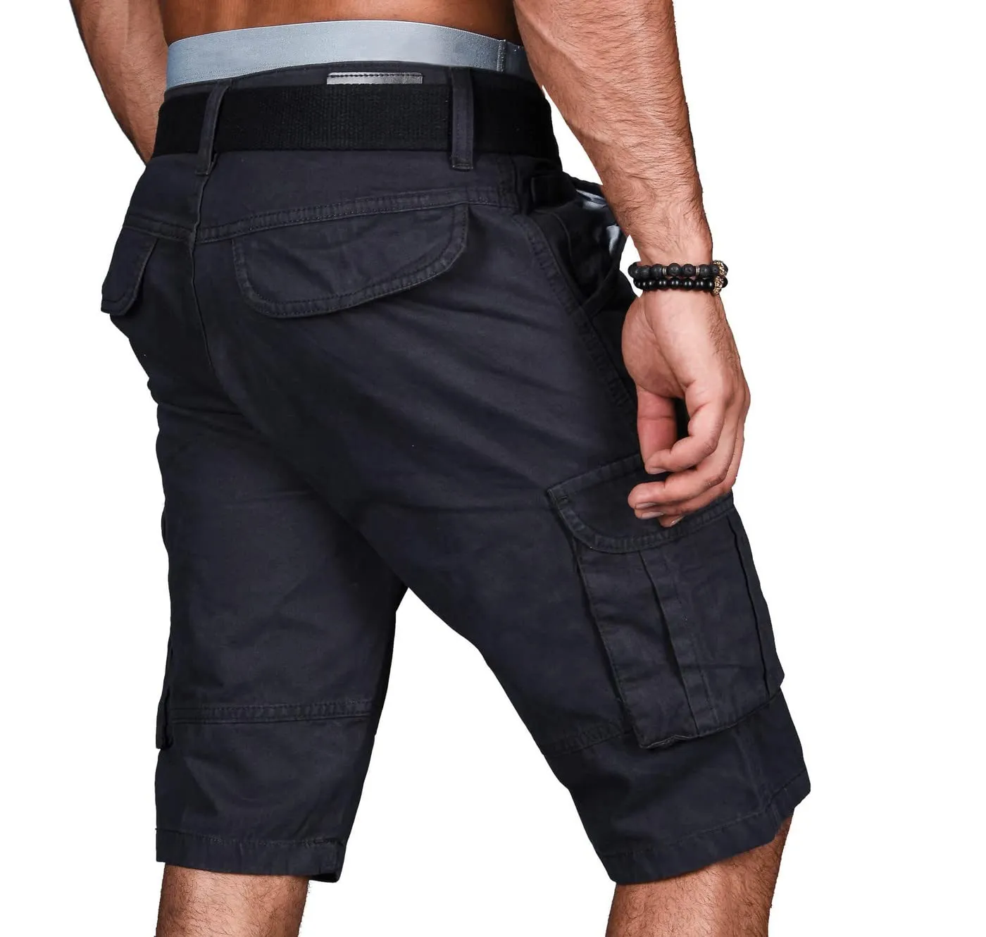 Alessandro Salvarini Cargo Shorts AS-037 Schwarz mit Gürtel