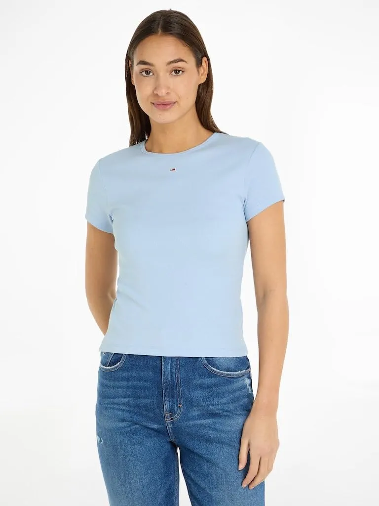 Tommy Jeans TJW Slim Essential Rib DW0DW17383 T-Shirt Blau M Slim Fit