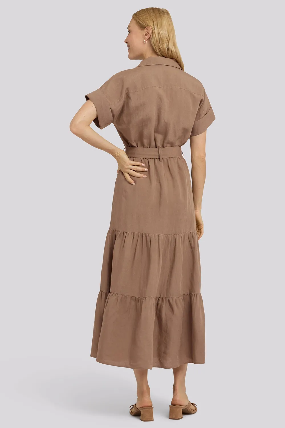 NYDJ Belted Tiered Shirtdress Kleid Toasted Coconut