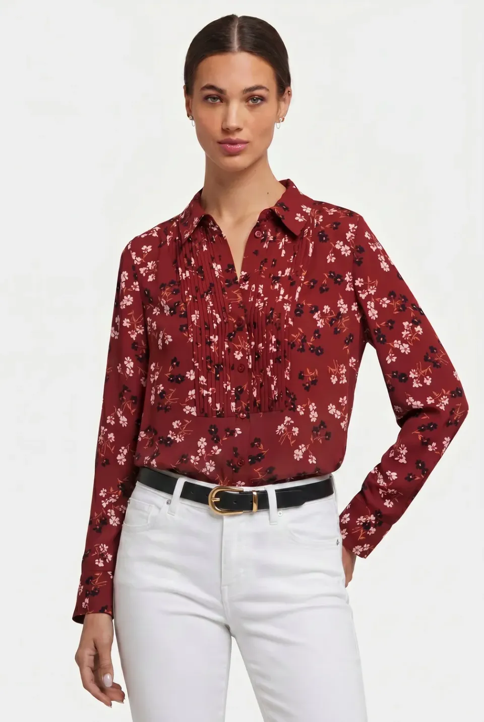 NYDJ Tuxedo Blouse Bluse Bienvenue Langarm Plissee