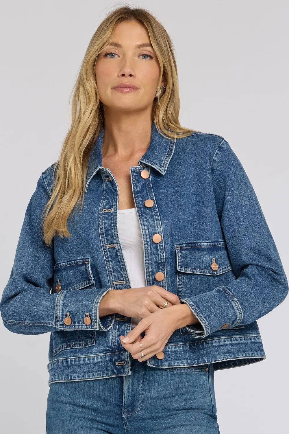 NYDJ Salton Jeansjacke Indigoblau Oversize-Taschen