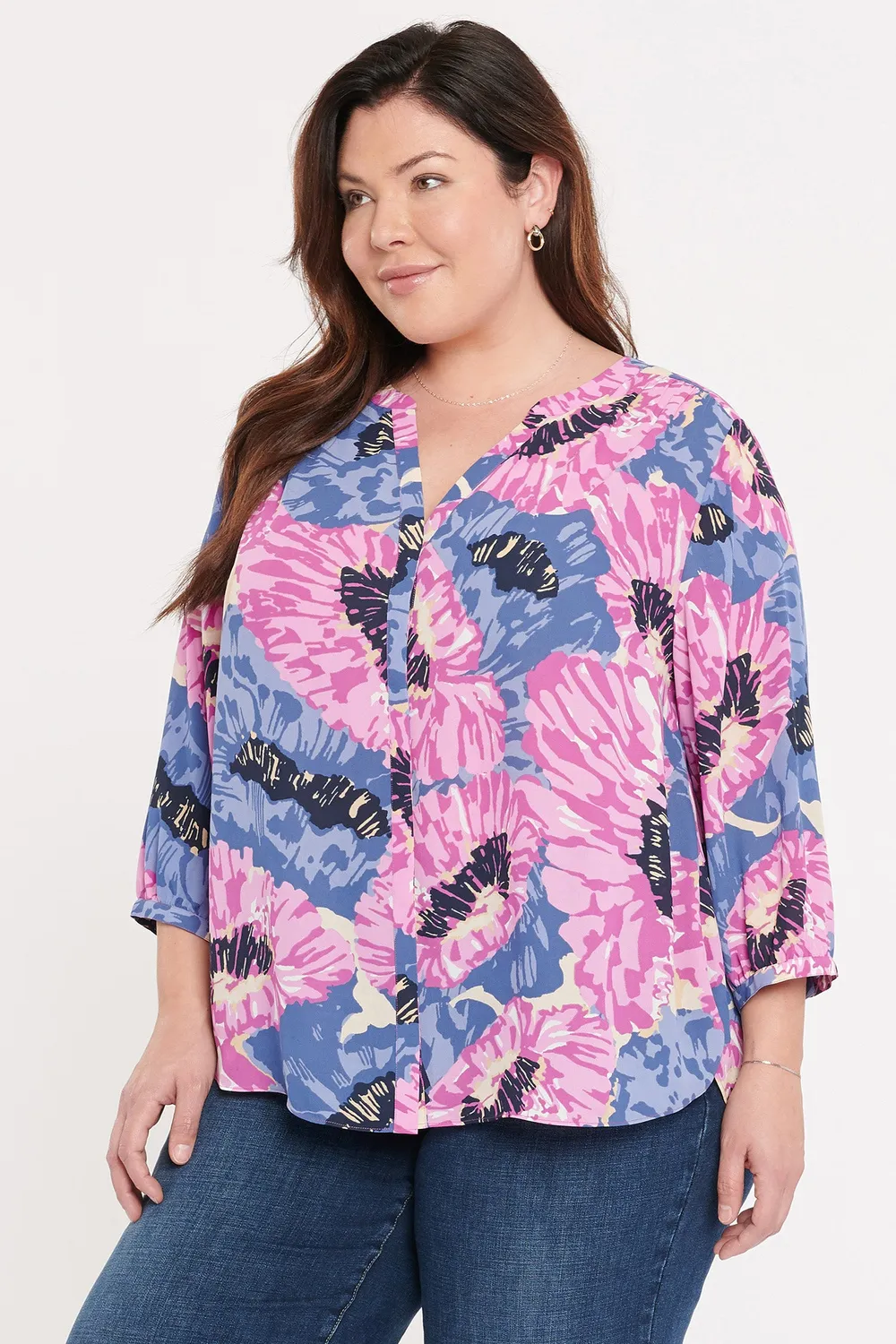 NYDJ Pintuck Bluse Plus Size Cadiz Rosa