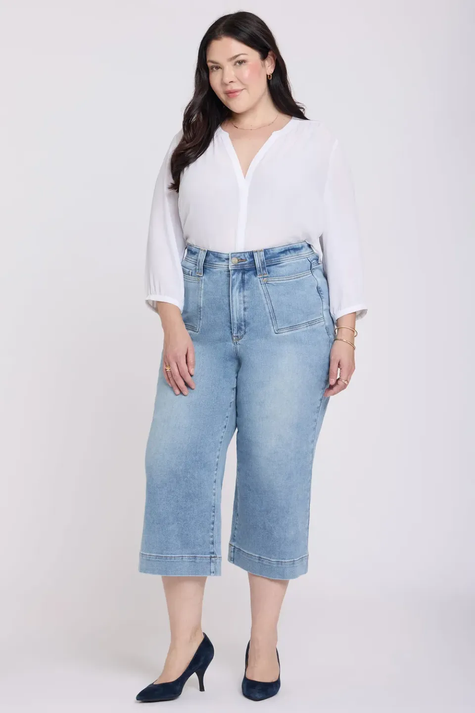 NYDJ Brigitte Wide Leg Capri Jeans Plus Size Mist Springs blau