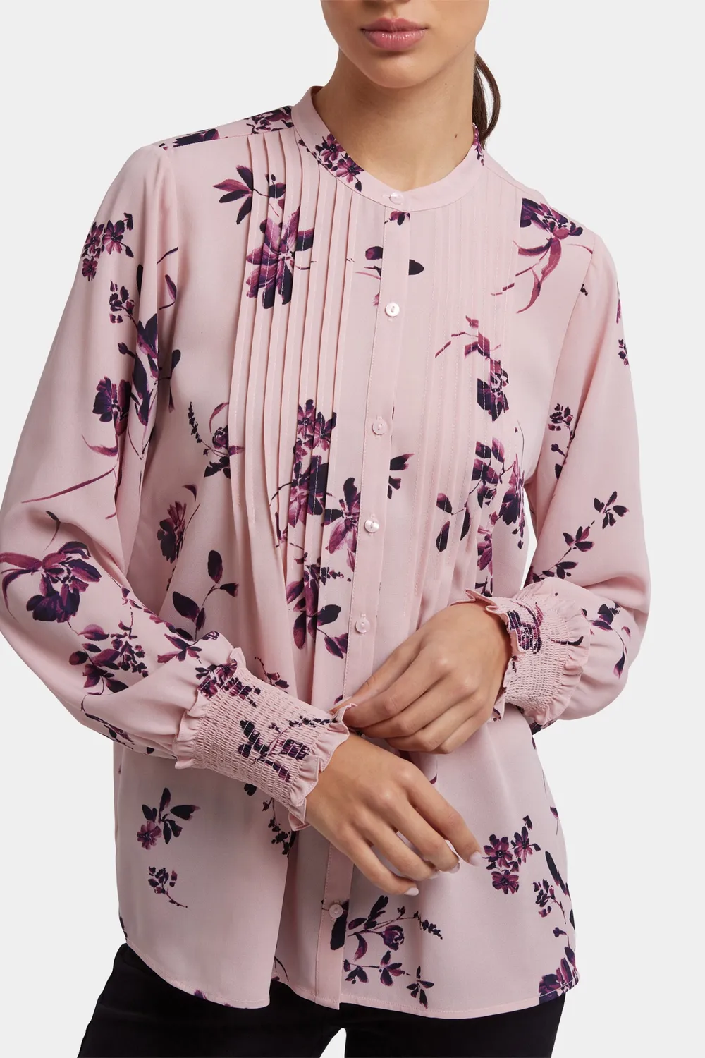 NYDJ Pleated Peasant Bluse Petit Palais gerafft