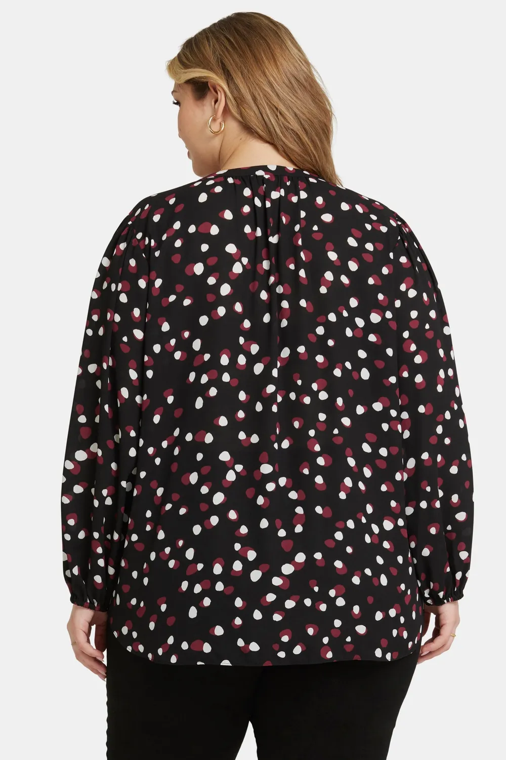 NYDJ Puff Sleeve Popover Top Watkins Dot Plus schwarz