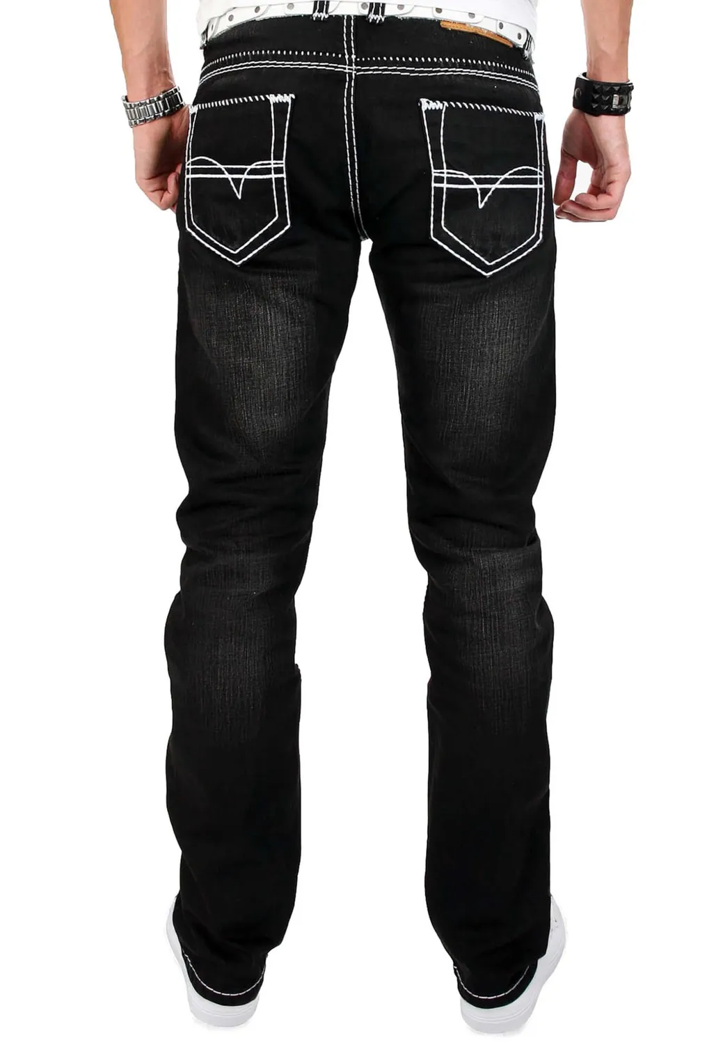 Alessandro Salvarini AS001 Herren Jeans Schwarz Regular Straight