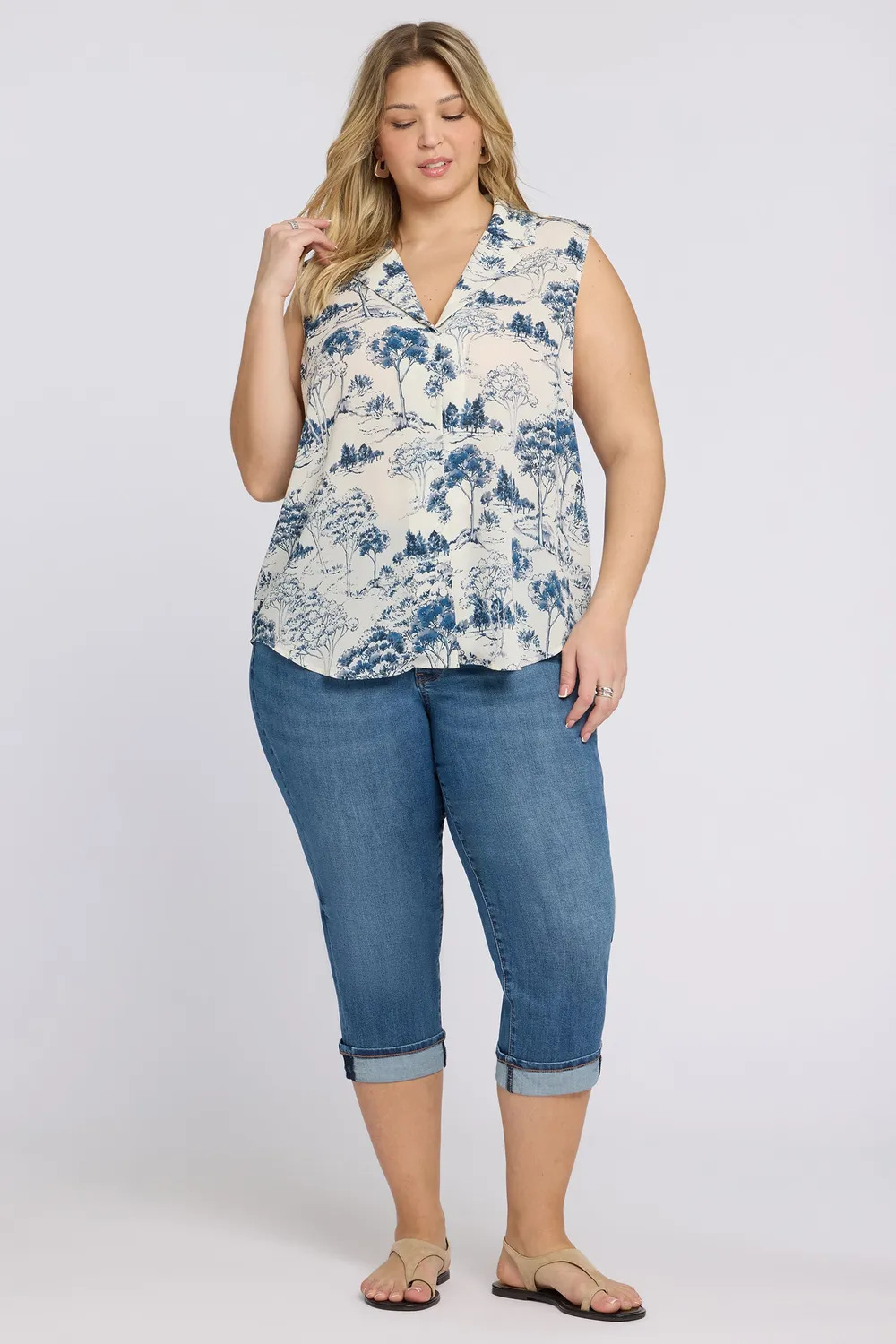 NYDJ Gabrielle Sleeveless Blouse Plus Size Bluse Le Parc gemustert