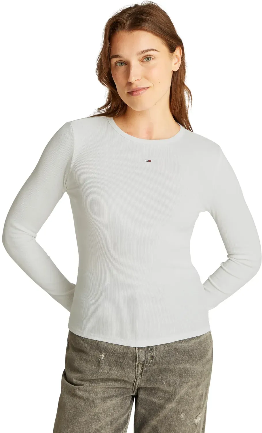 Tommy Jeans Essential Langarmshirt Damen Slim Fit Baumwolle