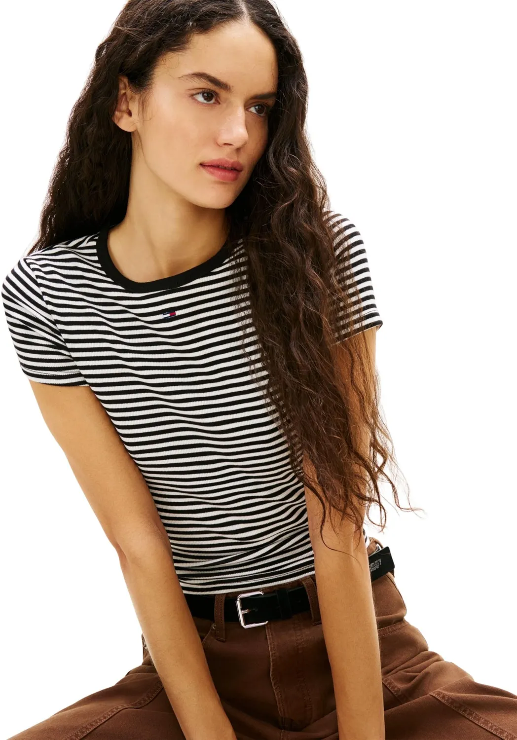 Tommy Jeans TJW DW0DW21430 T-Shirt Damen L Slim Rippe