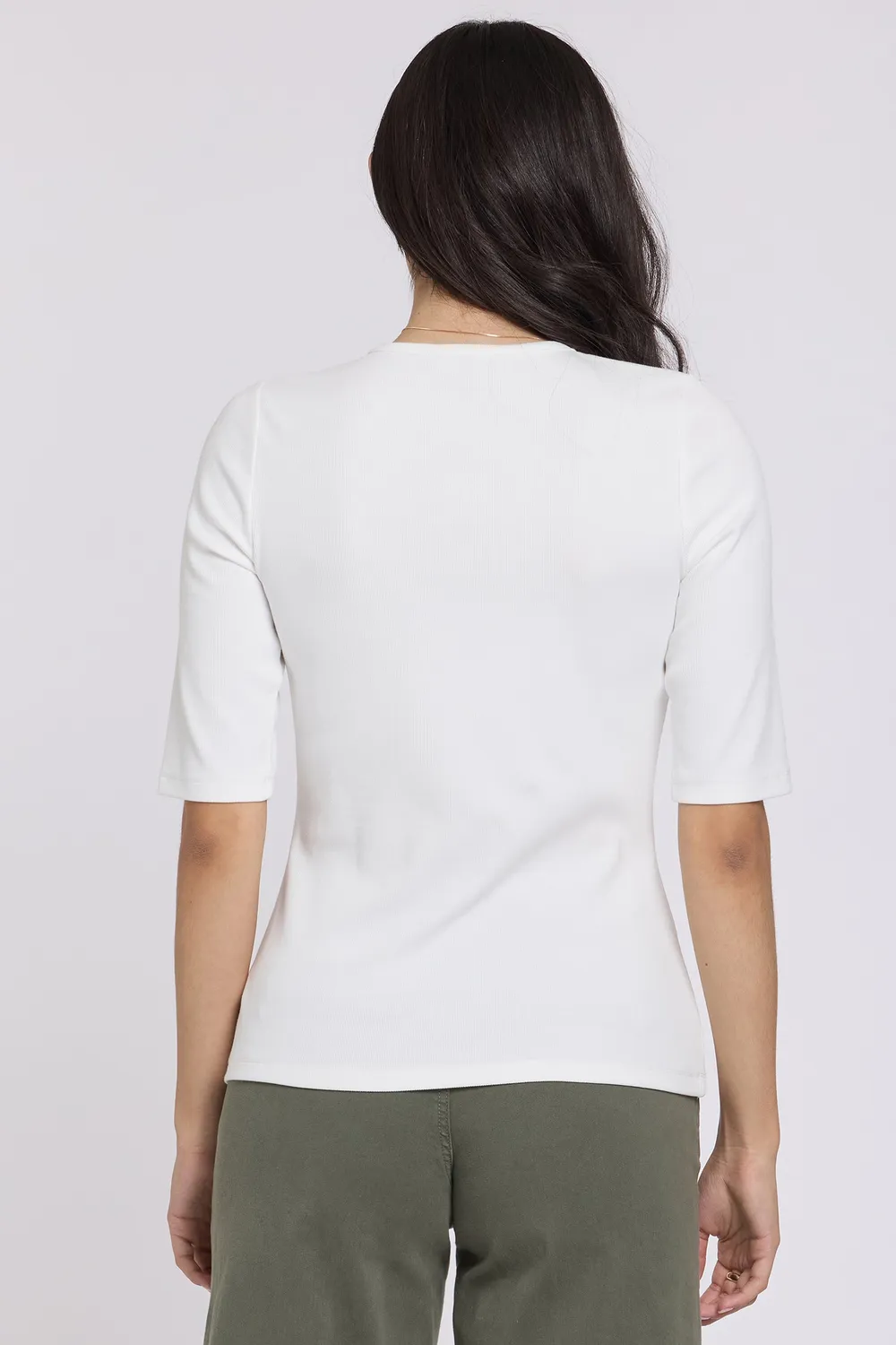NYDJ Ribbed Elbow Sleeved Henley Shirt Optic White