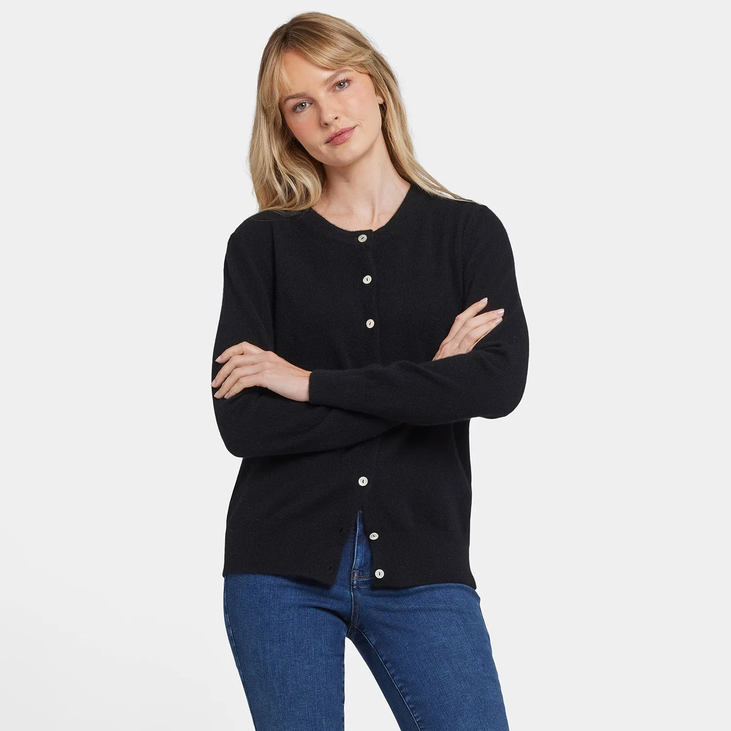 NYDJ Cashmere Crewneck Cardigan Schwarz Kaschmir