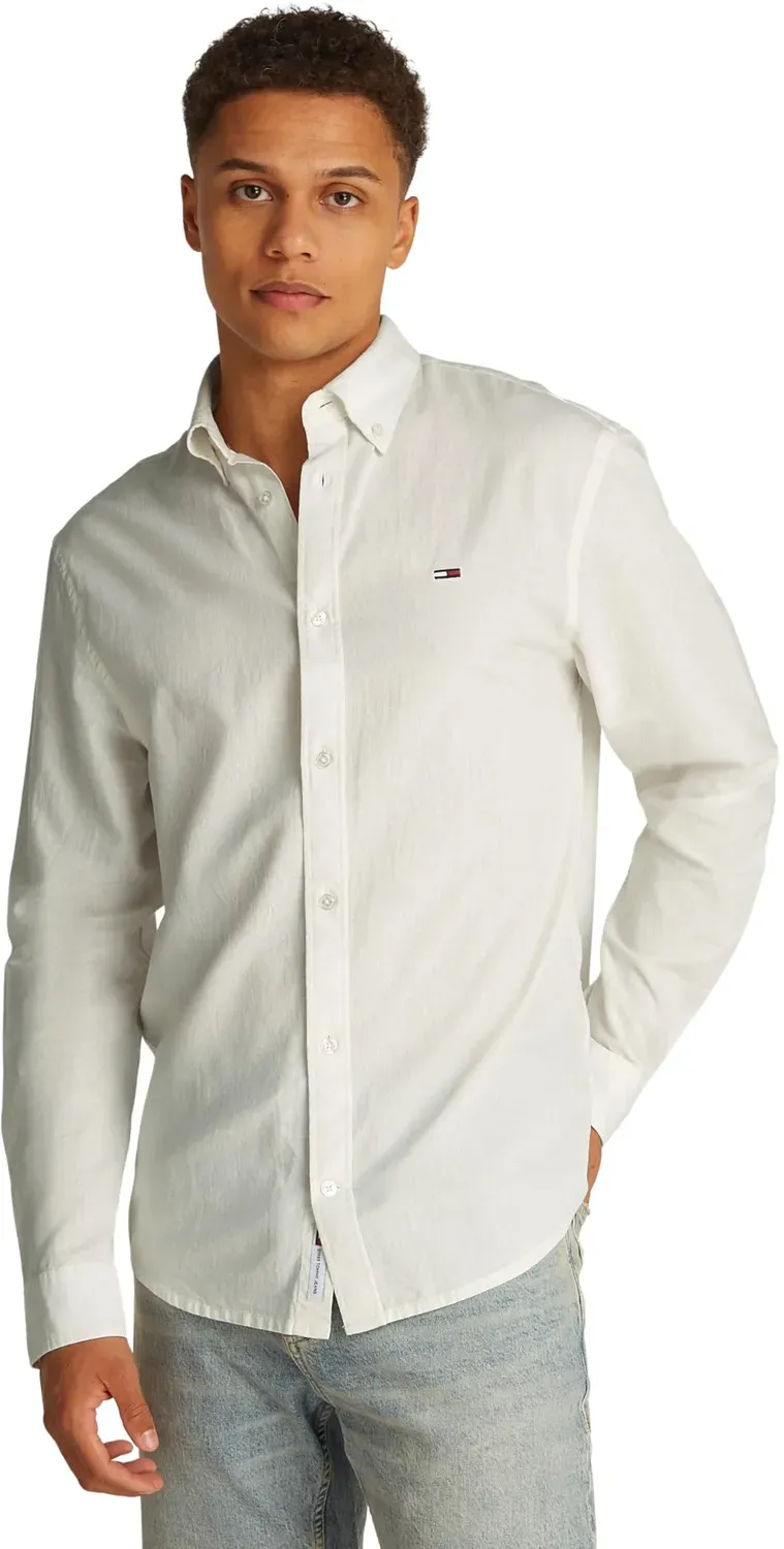 Tommy Jeans Linen Blend Herrenhemd Beige Leinen