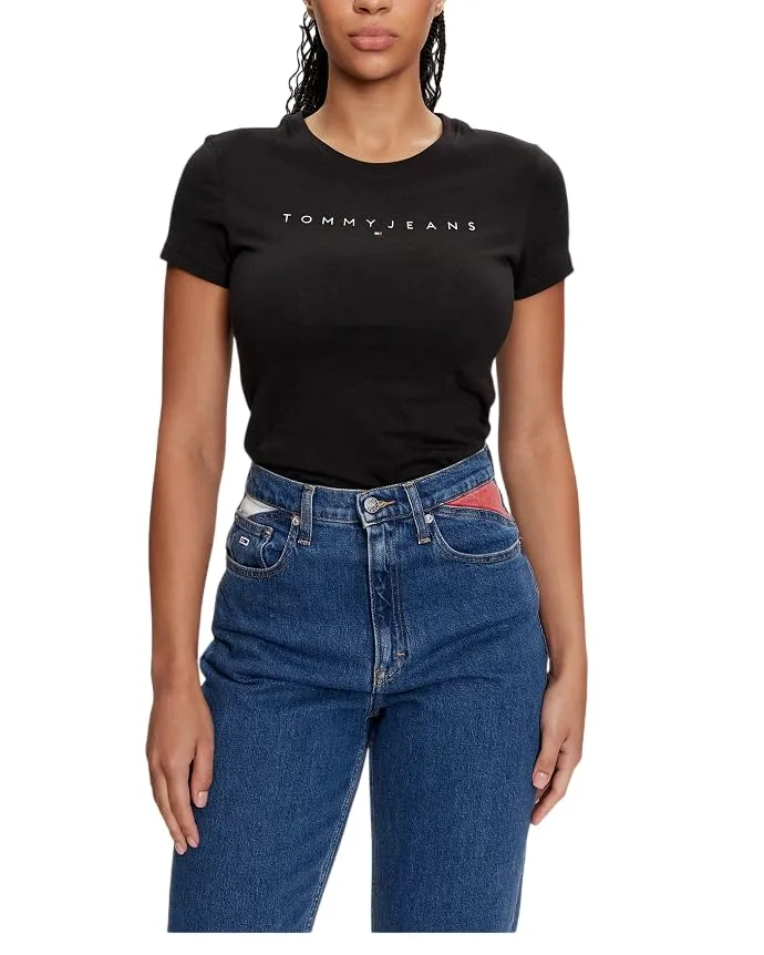 Tommy Jeans Linear T-Shirt Damen Blau L Slim