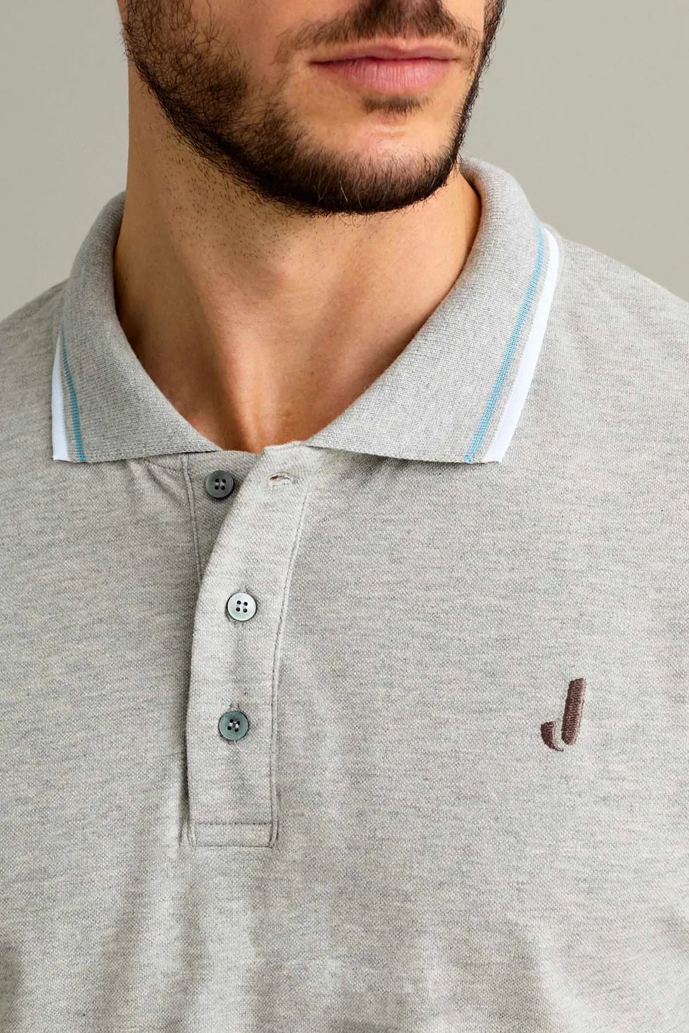 Jeckerson Polo Poloshirt grau Kurzarm Melange Piquet